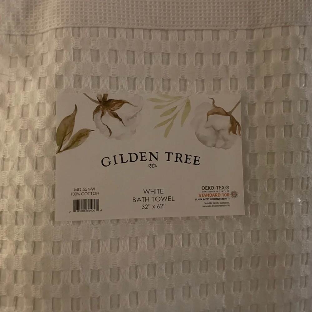 2 Gilden Tree Waffle Weave Cotton White Bath Towels